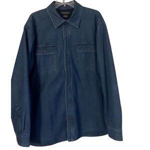 WEATHERPROOF Insulated Denim Work Shirt Jacket Men Large L Blue Fleece Lined